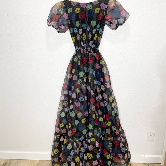 STAUD Penelope Organza Maxi Dress In Rainbow Bloom Black 4 - Picture 7 of 14